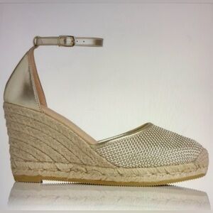 L.K. BENNETT Calf Leather Wedge Light Gold Shoes Women EU 39 U.S 9